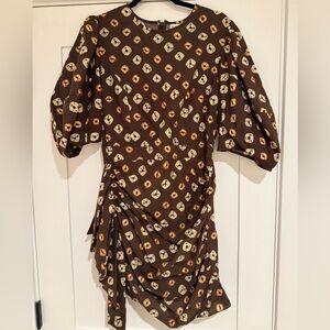 RHODE Long Sleeve Dress in Brown with Yellow Accents